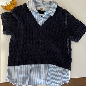 Blue Striped Shirt with Navy Sweater Vest